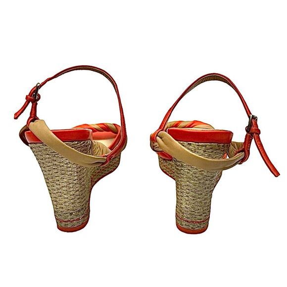 Cole Haan Nike Air Women’s Orange Tan Leather Wedge Sandals Size 8.5 Medium - Picture 3 of 7